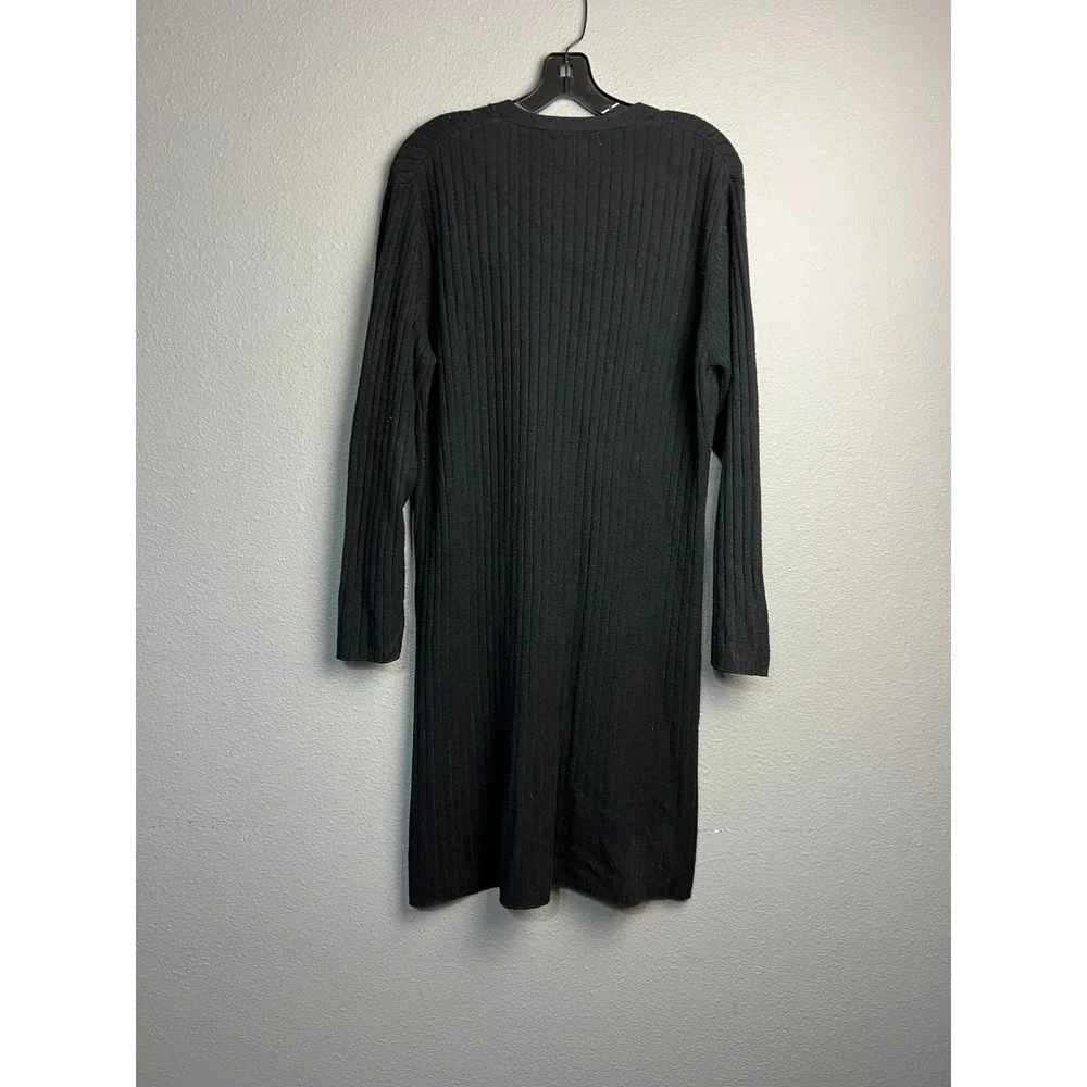 Carolyn Taylor Lg Essentials Black Ribbed Longline Duster Cardigan Sweater Gorp